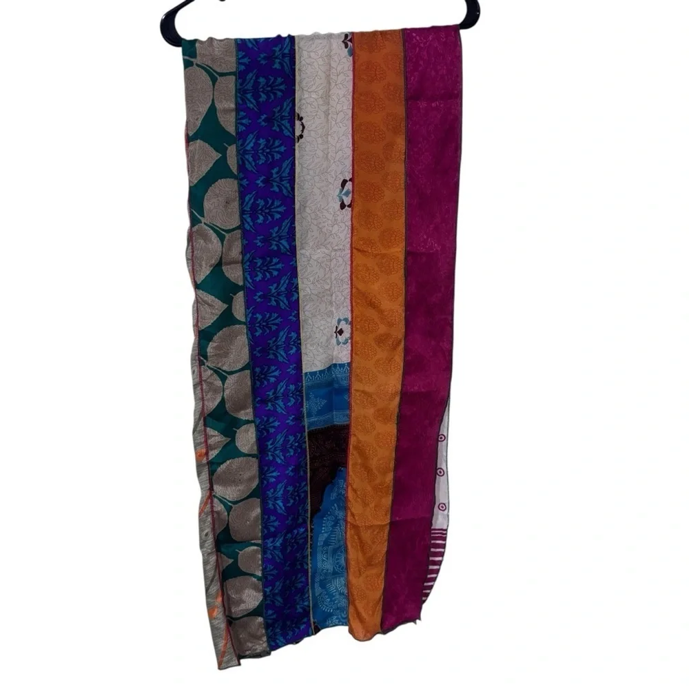 Darn good yarn silk medley sari Colorful Striped Scarf 20” x 70”